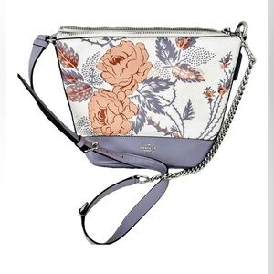 Coach Canvas/leather Crossbody Bag With Floral Print Purple And White